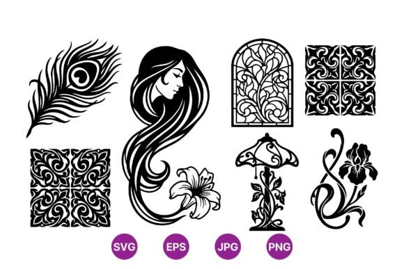 Art Nouveau Floral Silhouette Pack
