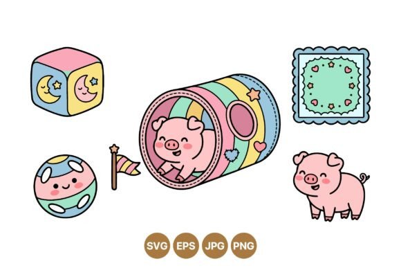 Cute Baby Piglet Playtime Clipart