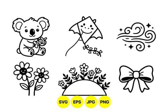 Cute Black Line Art Icons for Playful Design