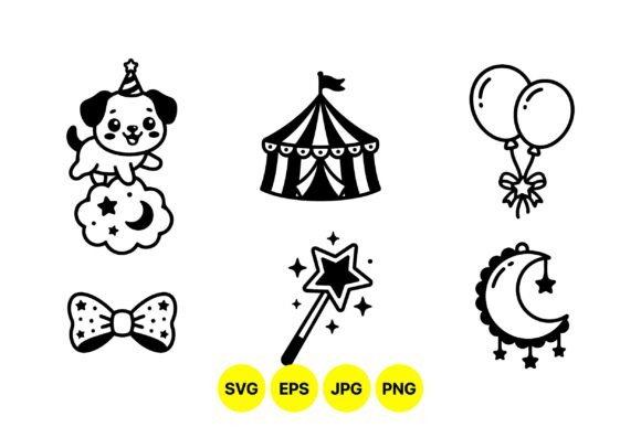Elevating Children's Party Design with the Cute Circus Puppy Clipart Set