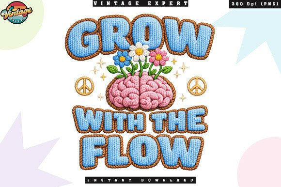 Embracing Mindfulness with the Grow with the Flow Crochet Yarn Faux PNG Design