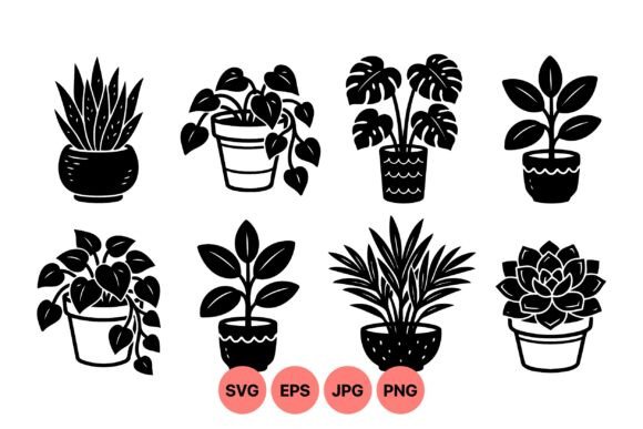 Indoor Plant Silhouette Clipart: Elevating Minimalist Design