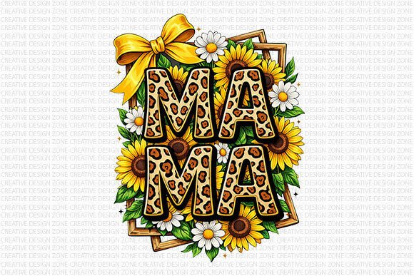 Leopard Mama Sunflower PNG Design
