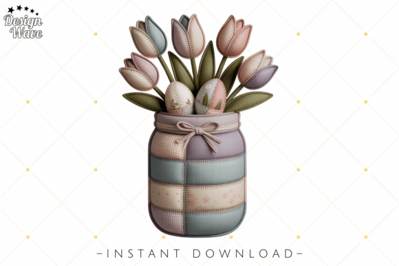 Patchwork Tulip Jar PNG, Easter PNG: Elevating Spring Designs with Farmhouse Charm