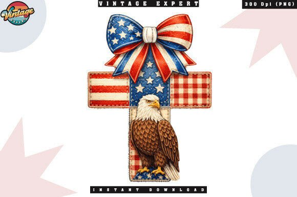 Patriotic Cross Eagle Crochet Yarn PNG: Merging Faith, Patriotism, and Handmade Aesthetics