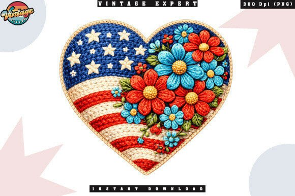 Patriotic Heart Crochet Yarn Faux PNG Evaluation