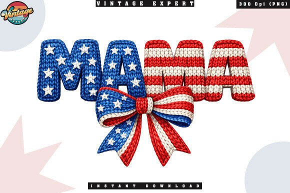 Patriotic Mama Crochet Yarn Faux PNG Design