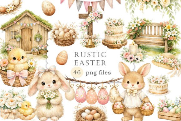 Watercolor Rustic Easter Clipart PNG: Elevating Springtime Digital Design