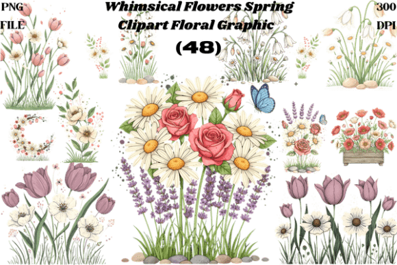 Whimsical Flowers Spring Clipart Floral